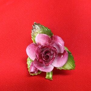 Mauve Pink Rose Brooch 1.5" Ceramic Unbranded Grandma Cottagecore